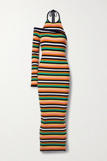 monse - one-sleeve layered striped ribbed stretch wool-blend halterneck midi dress - yellow