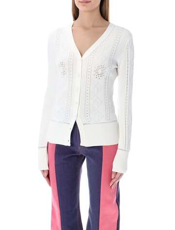 Marine Serre Lunar-pointelle Knit Fitted Cardigan in white