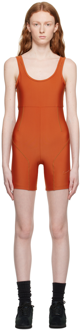 nike orange paneled one-piece swimsuit