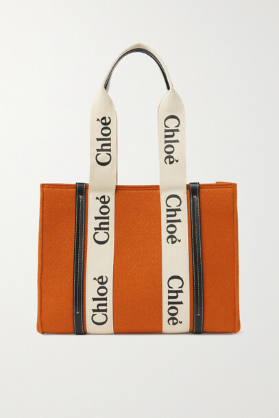 Chloé Chloé - + Net Sustain Woody Medium Leather-trimmed Wool Tote - Orange