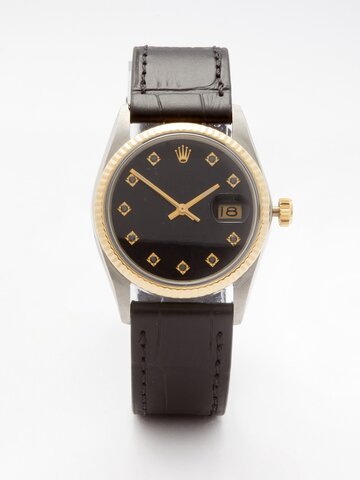 lizzie mandler - vintage rolex datejust 36mm diamond & gold watch - mens - black
