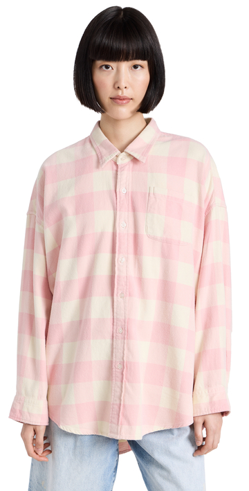 Denimist Button Front Shirt in ecru / pink