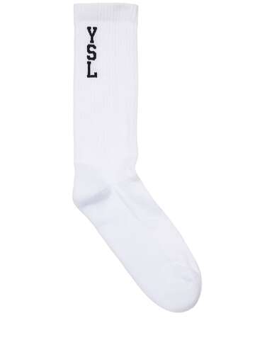 saint laurent chausettes jacquard cotton blend socks in white