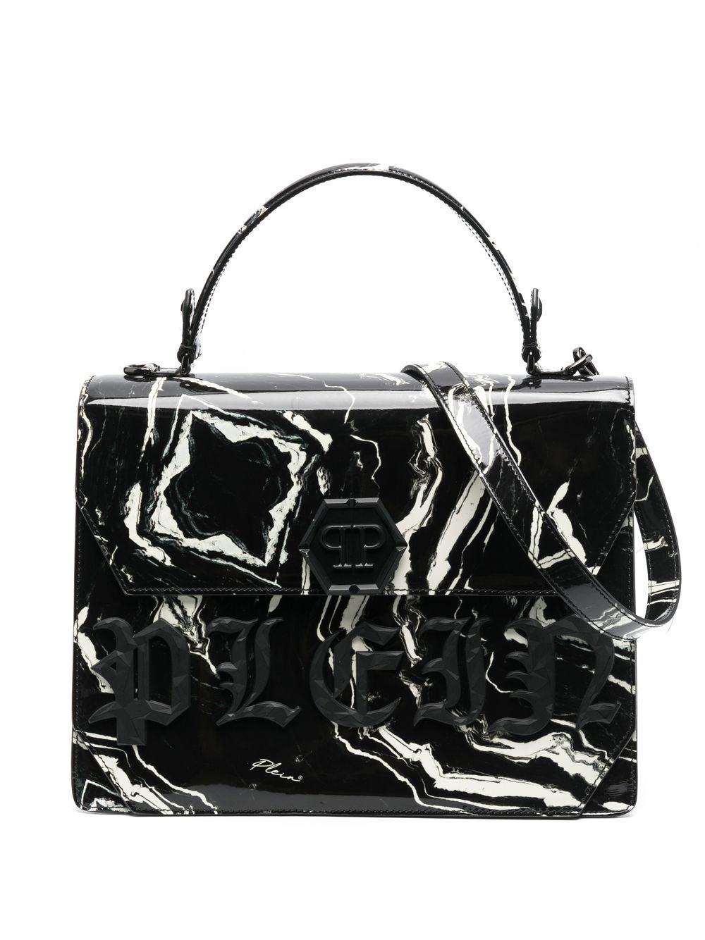 Philipp Plein marble-print top handle tote bag - Black