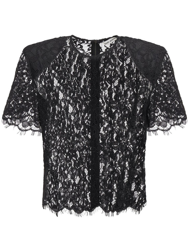 SELF-PORTRAIT Sheer Cord Lace Top in black