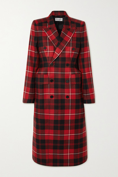 Balenciaga - Hourglass Double-breasted Checked Wool-twill Coat - Red