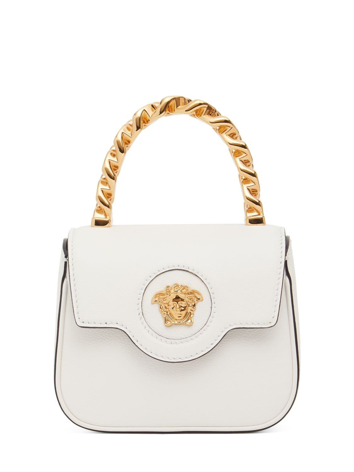 VERSACE Mini Medusa Leather Top Handle Bag in white