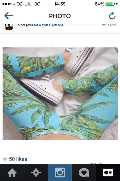 pants cute summer tumblr instagram blue green forest palm leggings
