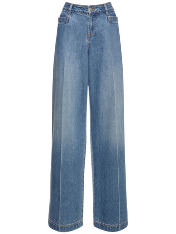 PHILOSOPHY DI LORENZO SERAFINI Cotton Denim Mid Rise Wide Jeans in blue