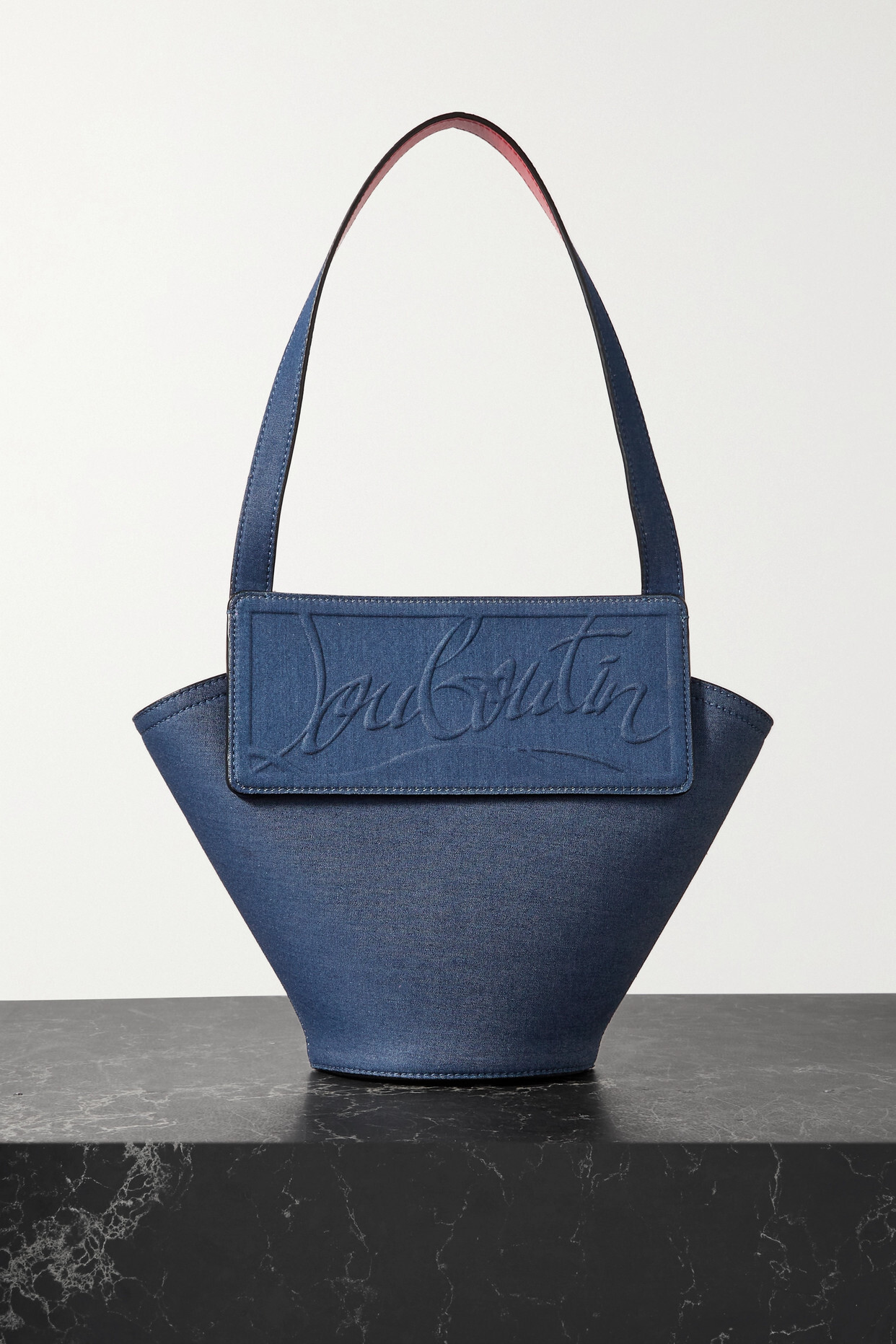 Christian Louboutin - Loubishore Small Leather-trimmed Embossed Denim Tote - Blue