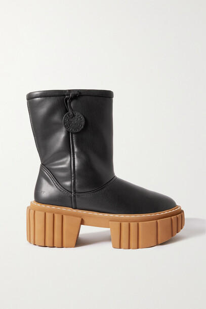 Stella McCartney - Emilie Faux Shearling-lined Vegan Leather Platform Ankle Boots - Black