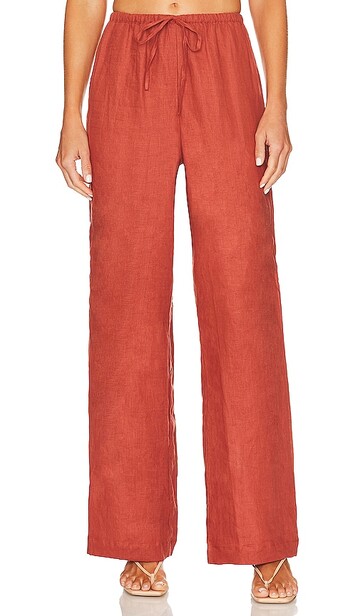 FAITHFULL THE BRAND Le Pacifique Pants in Rust in brick