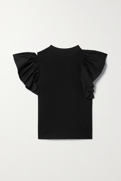 Alexander McQueen - Asymmetric Cotton-jersey And Ruffled Taffeta T-shirt - Black