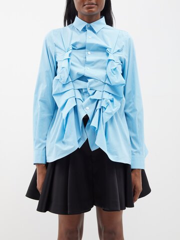 noir kei ninomiya - ruffled open-back cotton shirt - womens - light blue