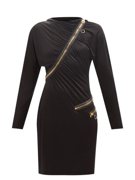 Tom Ford - Asymmetric-zip Hooded Silk-jersey Mini Dress - Womens - Black