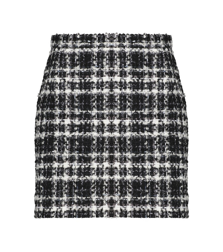 Alessandra Rich Checked mohair-blend tweed miniskirt in black