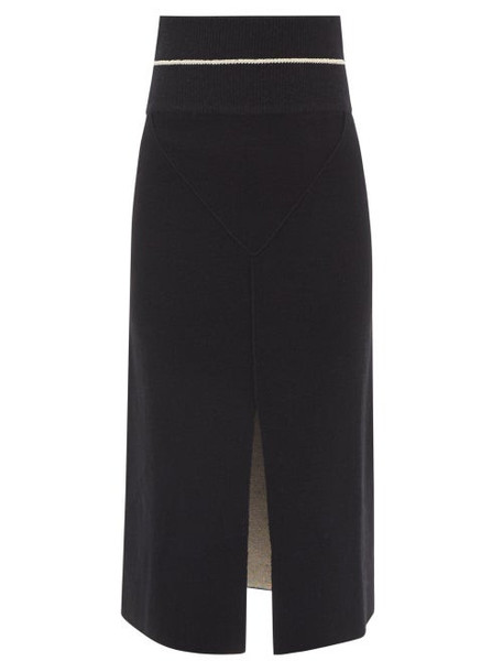 2 Moncler 1952 - Front Slit Knit Midi Skirt - Womens - Black