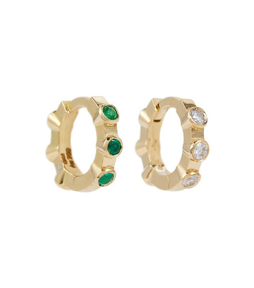 Ileana Makri Stepping Stone Midi 18kt gold hoop earrings with diamonds and emeralds in green