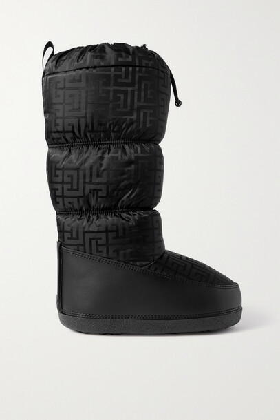 Balmain - Quilted Logo-print Shell And Leather Knee Boots - Black