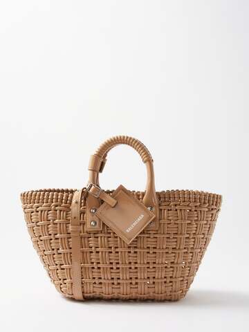 balenciaga - bistro xs woven faux-leather basket bag - womens - nude