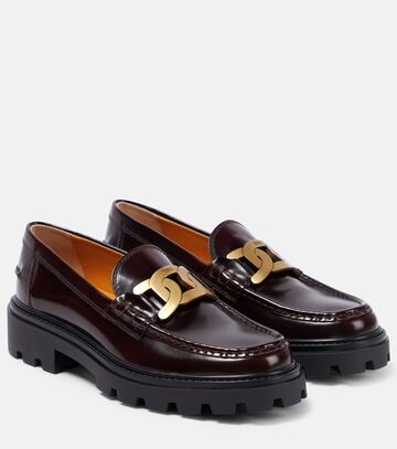 tod's gomma pesante patent leather loafers in brown