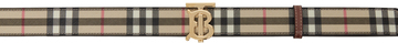 Burberry Biege & Brown Check Reversible Belt in gold / tan / beige