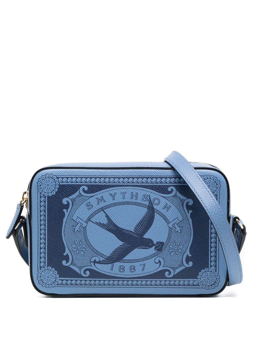 Smythson logo leather camera bag - Blue