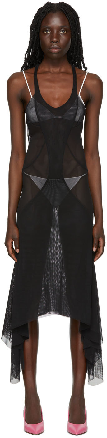 Kathryn Bowen Black Godet Midi Dress