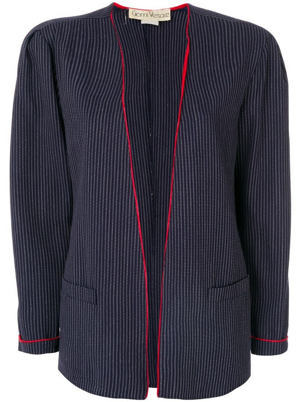 Versace Pre-Owned striped open front jacket in blue