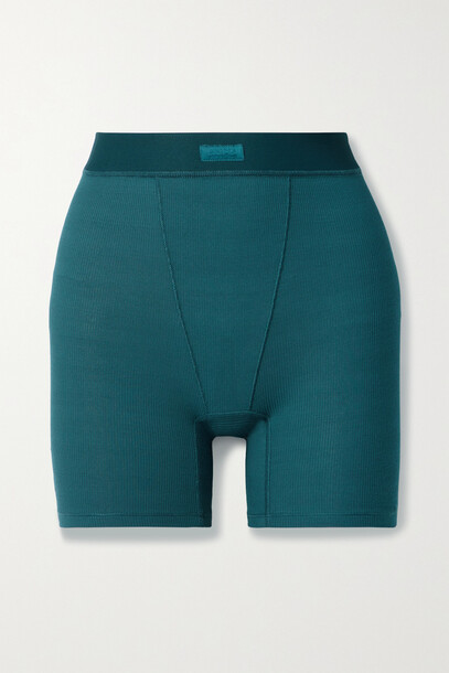 Skims - Soft Lounge Ribbed Stretch-modal Jersey Boxer Shorts - Teal in blue