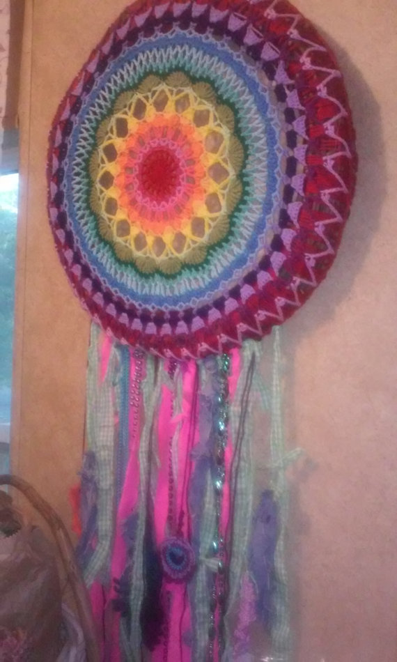 large crochet rainbow mandala dreamcatcher