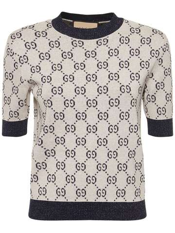 GUCCI Gg Cotton Blend Top in blue / ivory