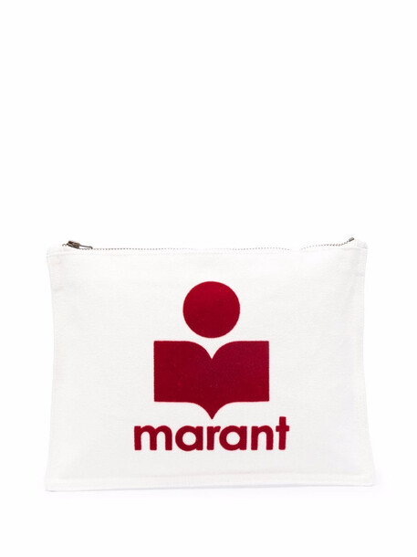 Isabel Marant Étoile logo-print textured clutch bag - White