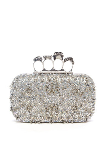 alexander mcqueen - skull four-ring studded crystal clutch - womens - silver