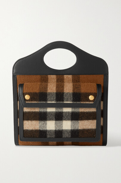 Burberry - Leather-trimmed Checked Cashmere Tote - Black