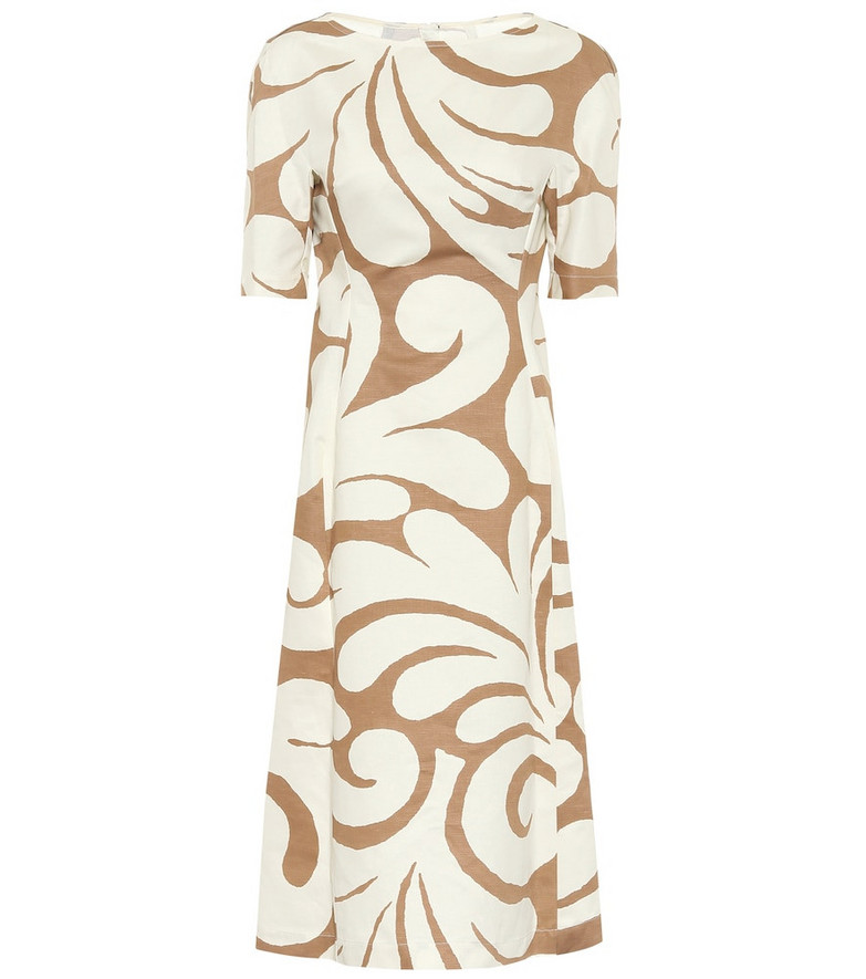 Marni Printed cotton and linen midi dress in brown