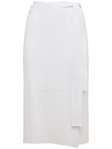 CASASOLA Serena Cotton & Silk Knit Midi Skirt in white