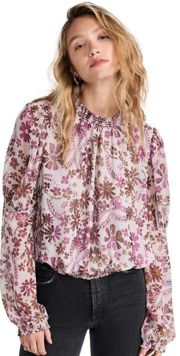 Free People Clarissa Printed Top in grey / lilac