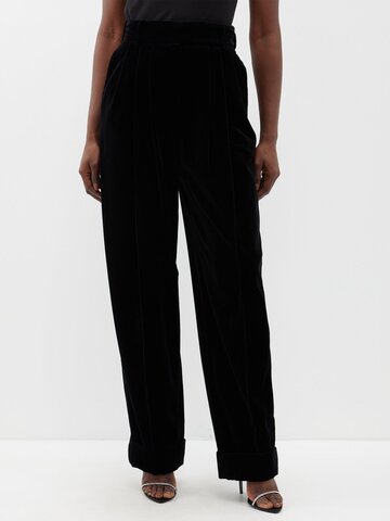 alexandre vauthier - pleated high-rise cotton-velvet trousers - womens - black