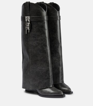 givenchy shark lock cowboy leather knee-high boots in black