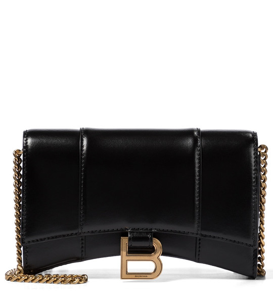 Balenciaga Hourglass Mini leather shoulder bag in black