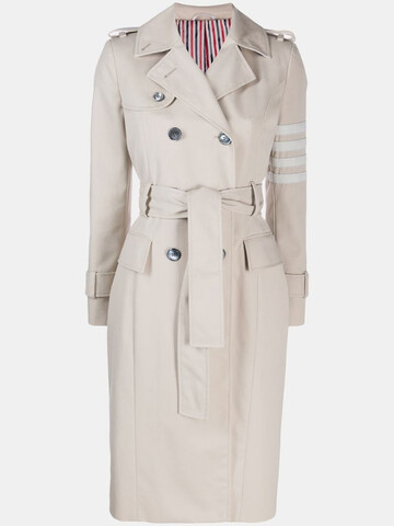 Thom Browne 4-Bar stripe belted trench coat in neutrals