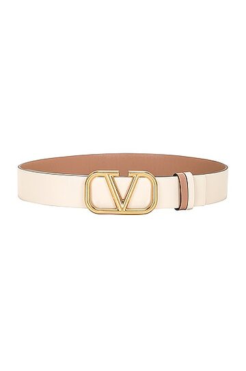 valentino garavani 30 reversible v logo belt in beige in ivory / rose