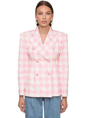 ROWEN ROSE Double Breasted Cotton Blazer in pink / white
