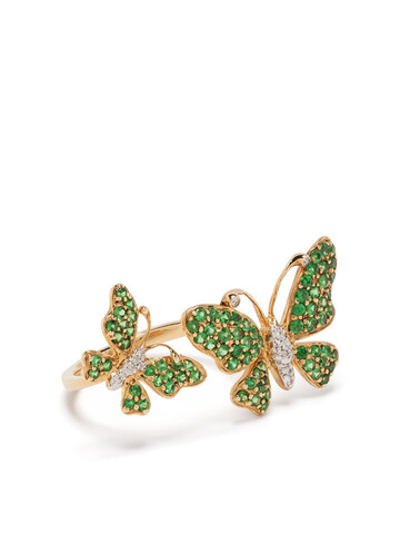 Stefere 18kt yellow gold diamond emerald butterfly ring