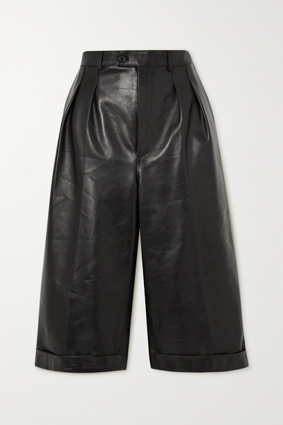 SAINT LAURENT - Pleated Leather Shorts - Black
