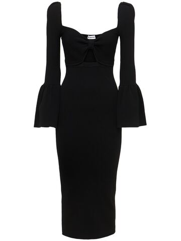 SELF-PORTRAIT Ribbed Knit Viscose Blend Midi Dress in black