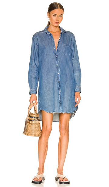 Frank & Eileen Mary Woven Button Up Dress in Blue in indigo
