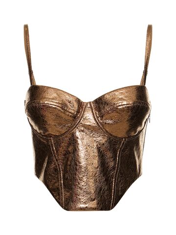 rotate textured tech corset top in brown
