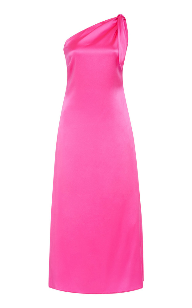 Bernadette Antwerp One-Shoulder Silk Satin Midi Dress in pink